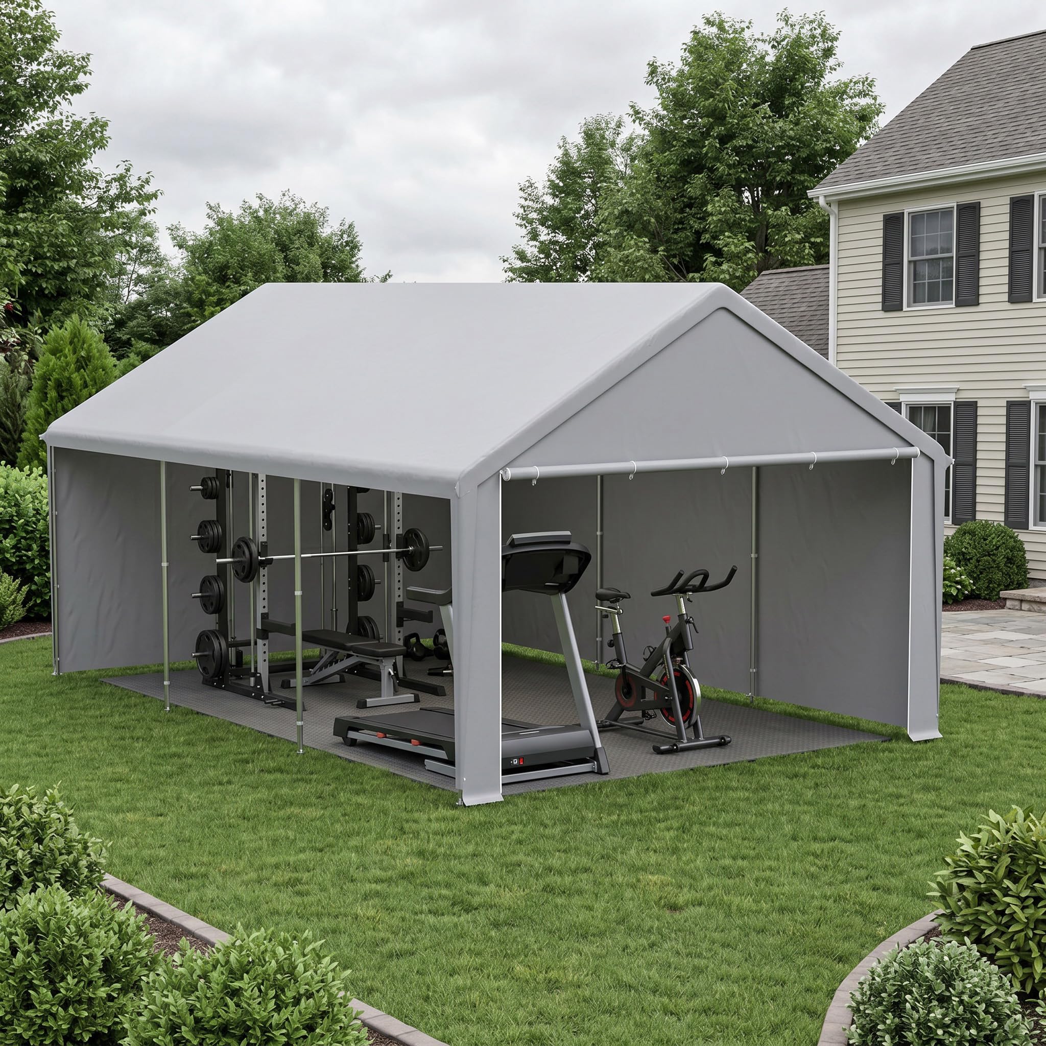XMTECH Tente de garage, abri de voiture, 4 x 6 m, résistante aux UV et au soleil, avec portes, tente de pâturage, tente de stockage, abri de voiture, pour SUV, bateau, camion, cargaison, événements en