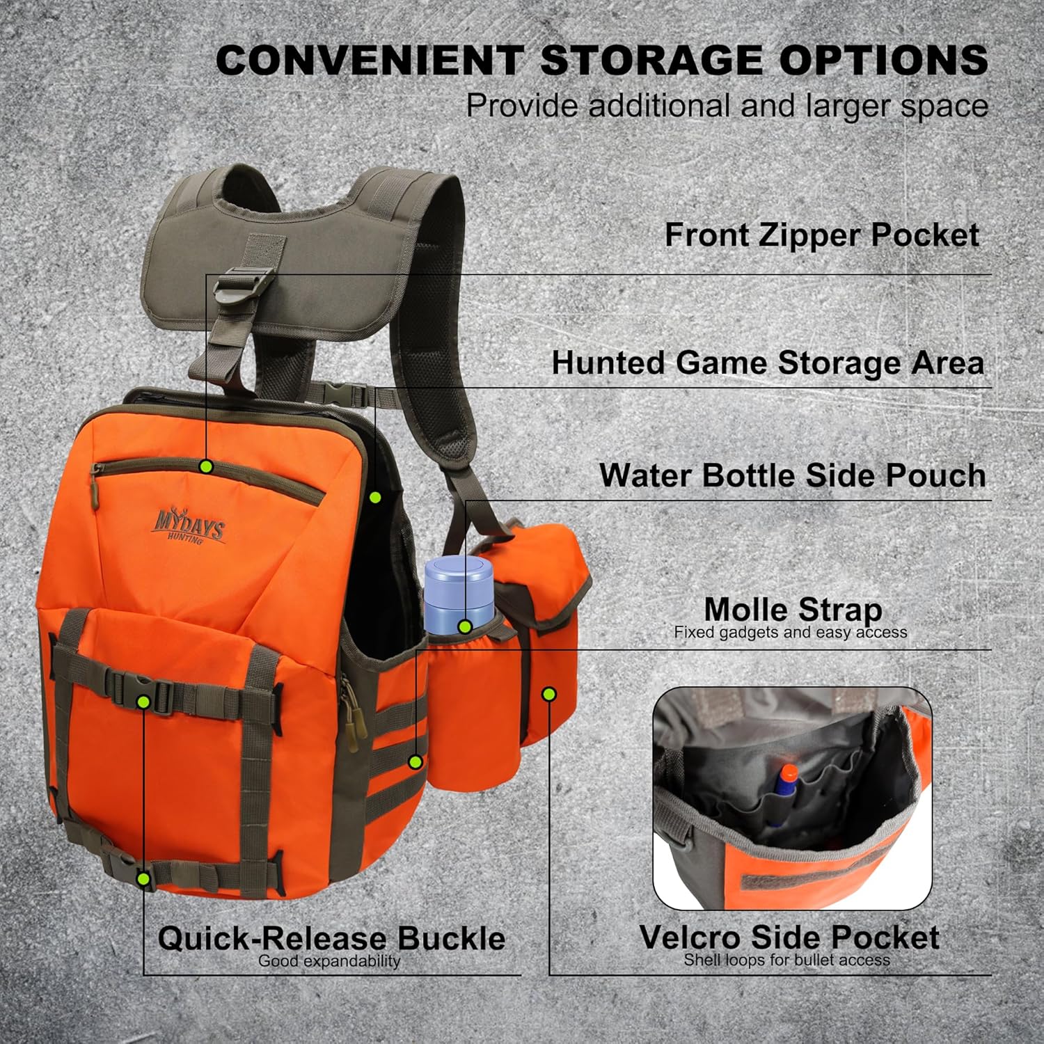 MYDAYS Upland Bird Vest Backpack, Hunting Tactical Vest with Game Pouch and Pockets for Outdoor Bird Hunting (Style B) - Image 2