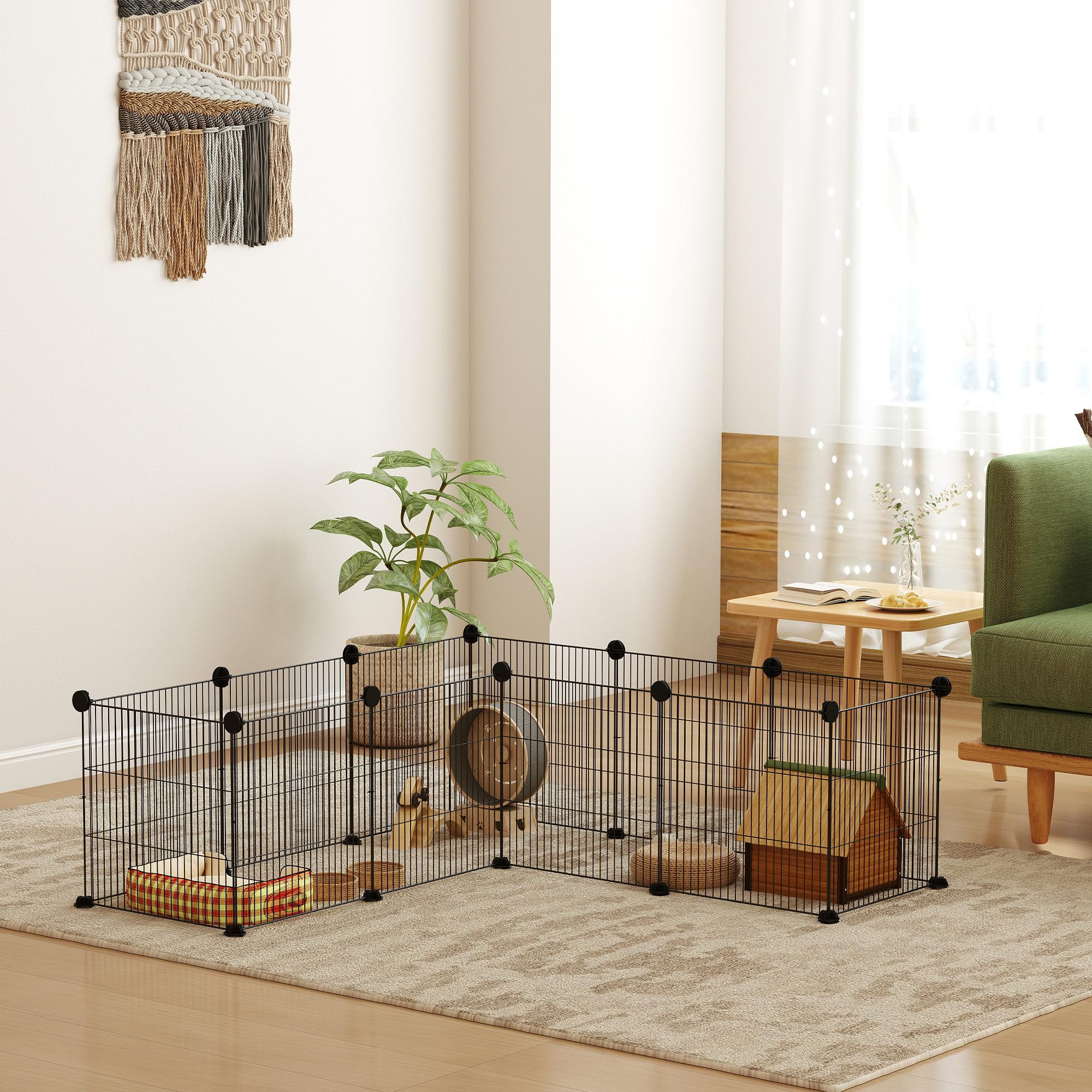 PawHut Valla Metálica para Mascotas con 12 Paneles Diseño DIY Parque Metálico para Animales Pequeños Desmontable para Erizo Conejos 140x70x35 cm Negro