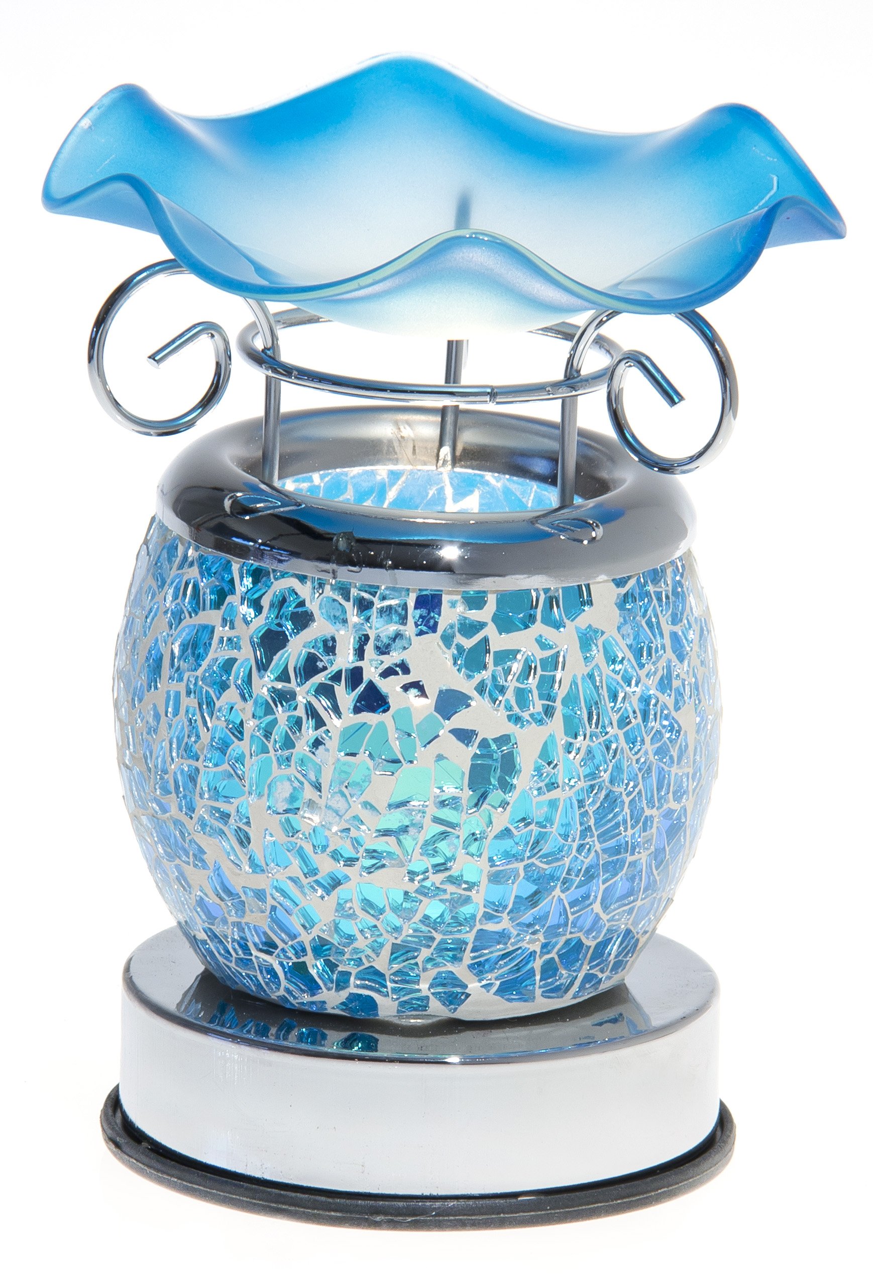 Variation Color Mosaic Shattered Cracked Glass Design Decorative Glass Electric Touch Sensitive Fragrance Lamp Aromatherapy Oil Warmer/burner Night Light #T20,21,22,23 (Blue)