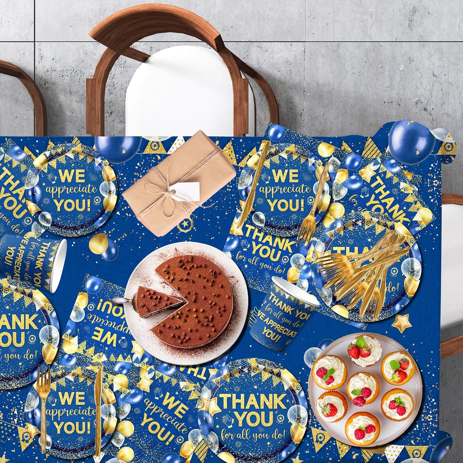 We Appreciate You Decorations Tableware set, 142Pcs Thank You for All You Do Decorations includes Thank You Plates Thank You Napkins Tablecloth for Employee Volunteer Appreciation Decorations