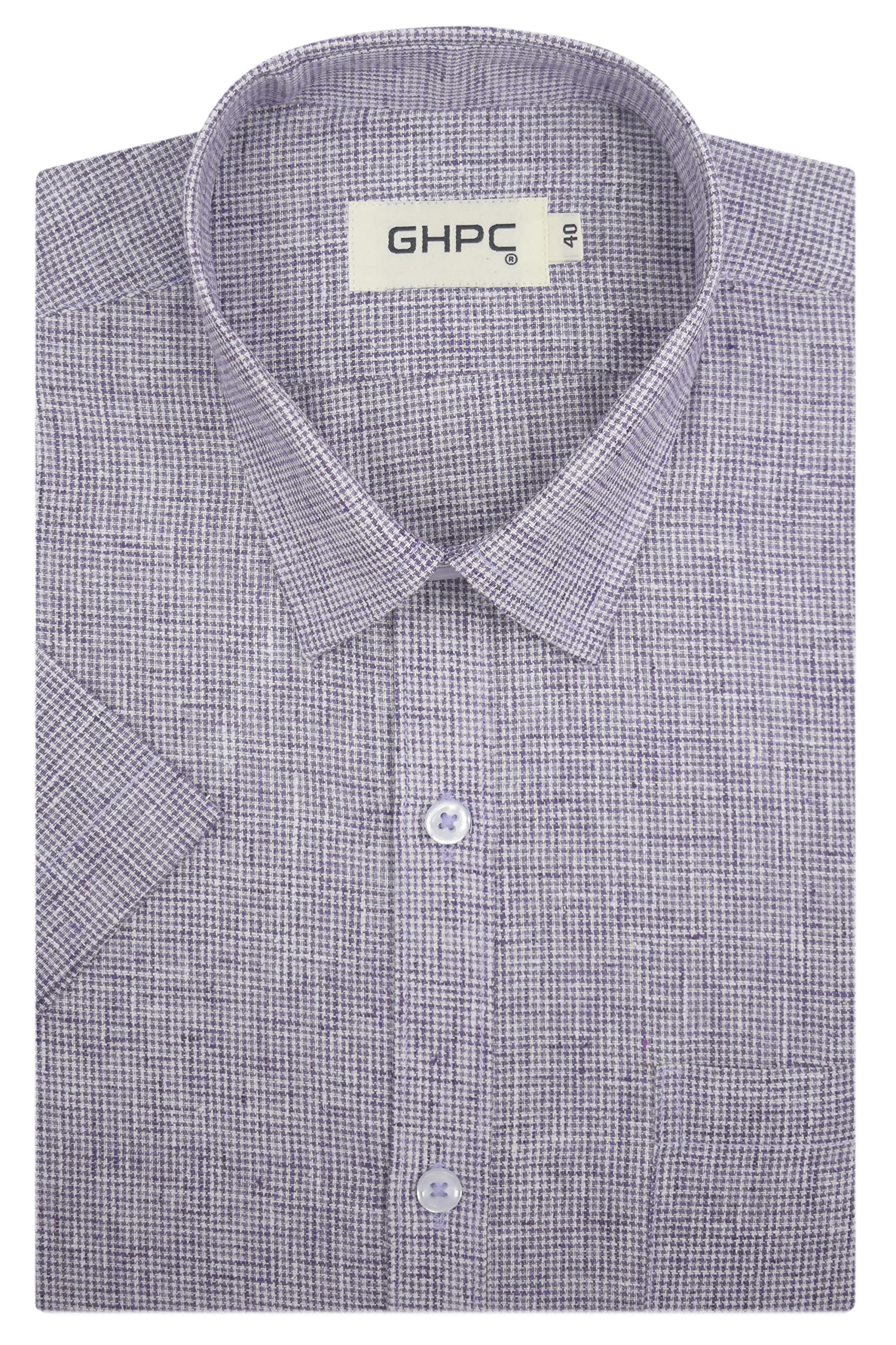 GHPCCotton Linen Pin Checks Half Sleeves Regular Fit Formal Shirt for Men