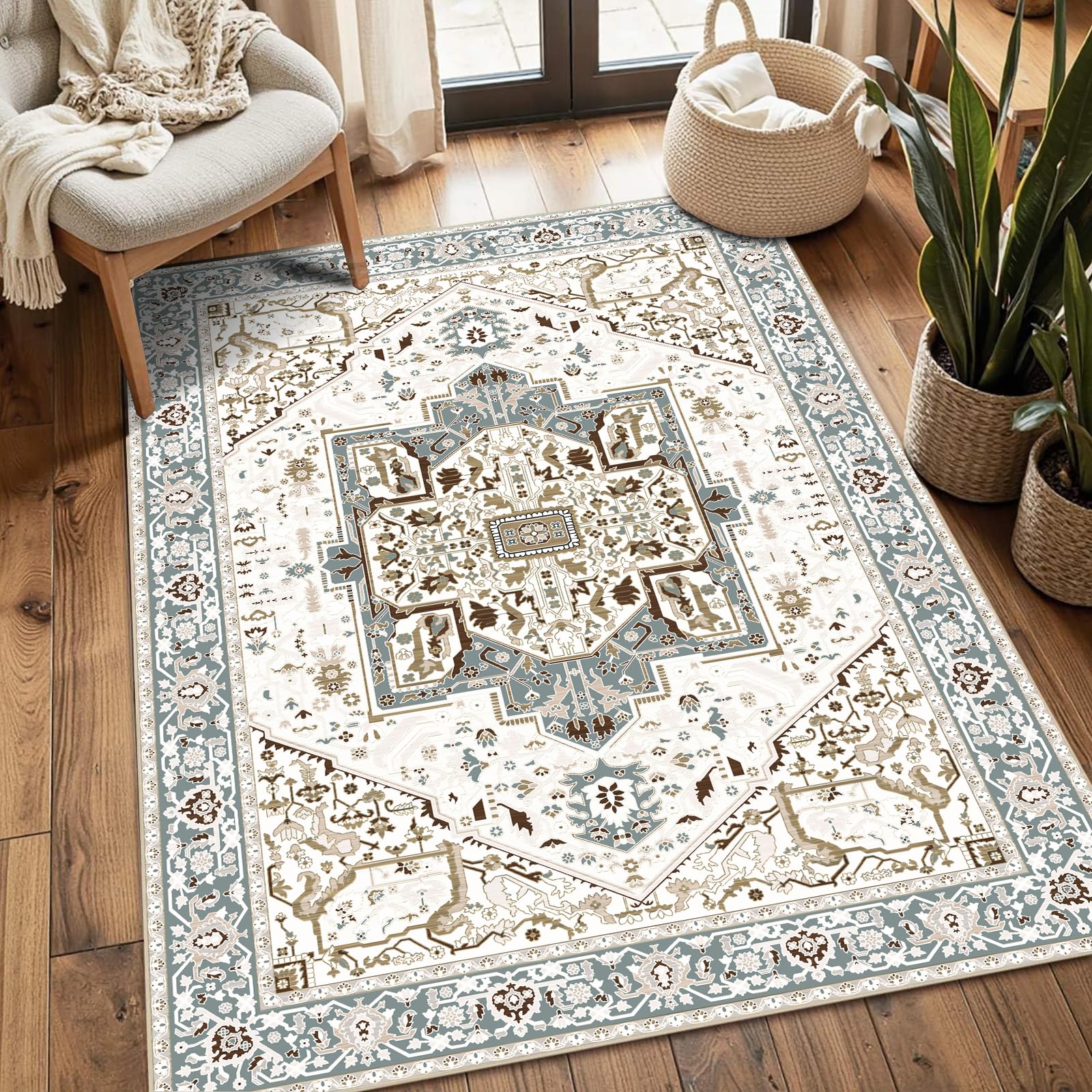Tapis en faux cachemire doux style vintage bohème de haute densité pour intérieur