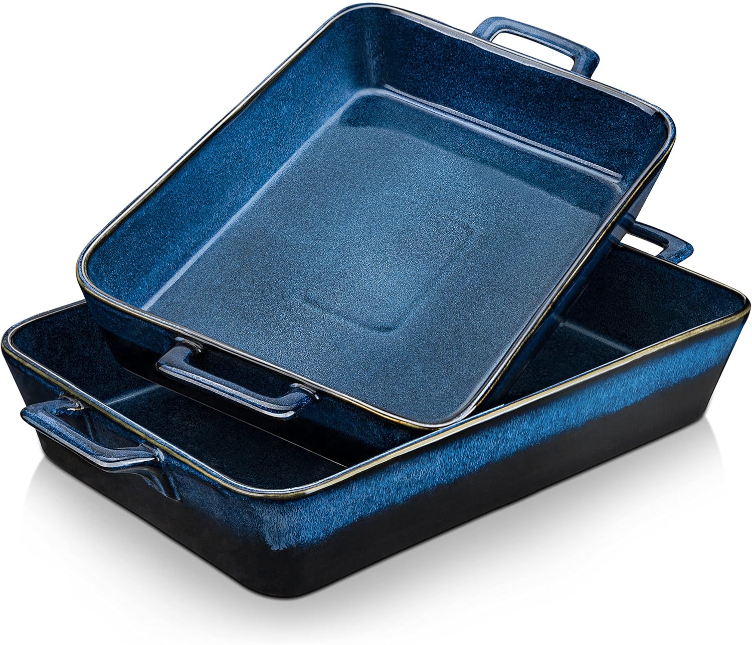 vancasso Glimmer Glaze Stoneware Oven Dish Set, Blue Rectangle Ceramic