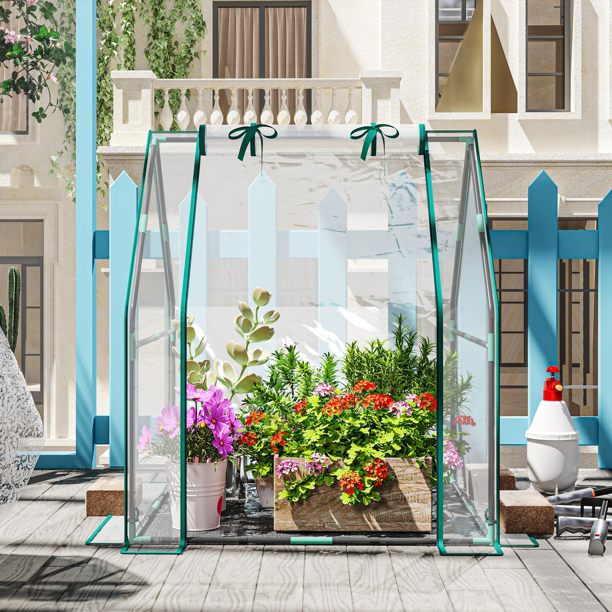 Outsunny Invernadero Pequeño Invernadero de Exterior con Puerta con Cremallera Base de Tela PE Impermeable y Marco de Acero Invernadero para Cultivar Plantas Flores 90x90x105 cm Transparente