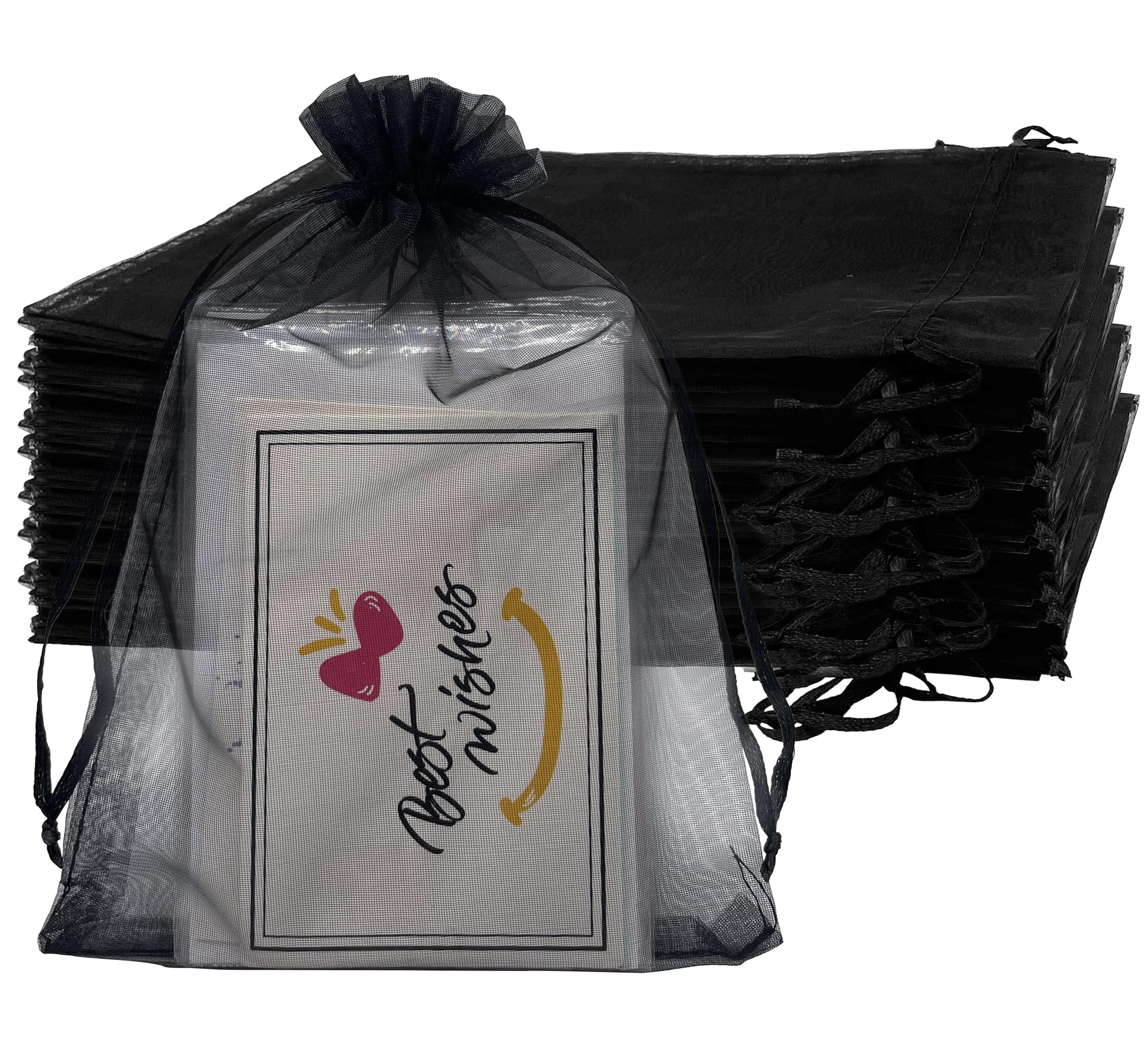 Jexila 100PCS Black Organza Gift Bags 4X6 Inch Small Mesh Bags Drawstring Jewelry Pouch for Wedding Party Favor Goodie Candy Bags