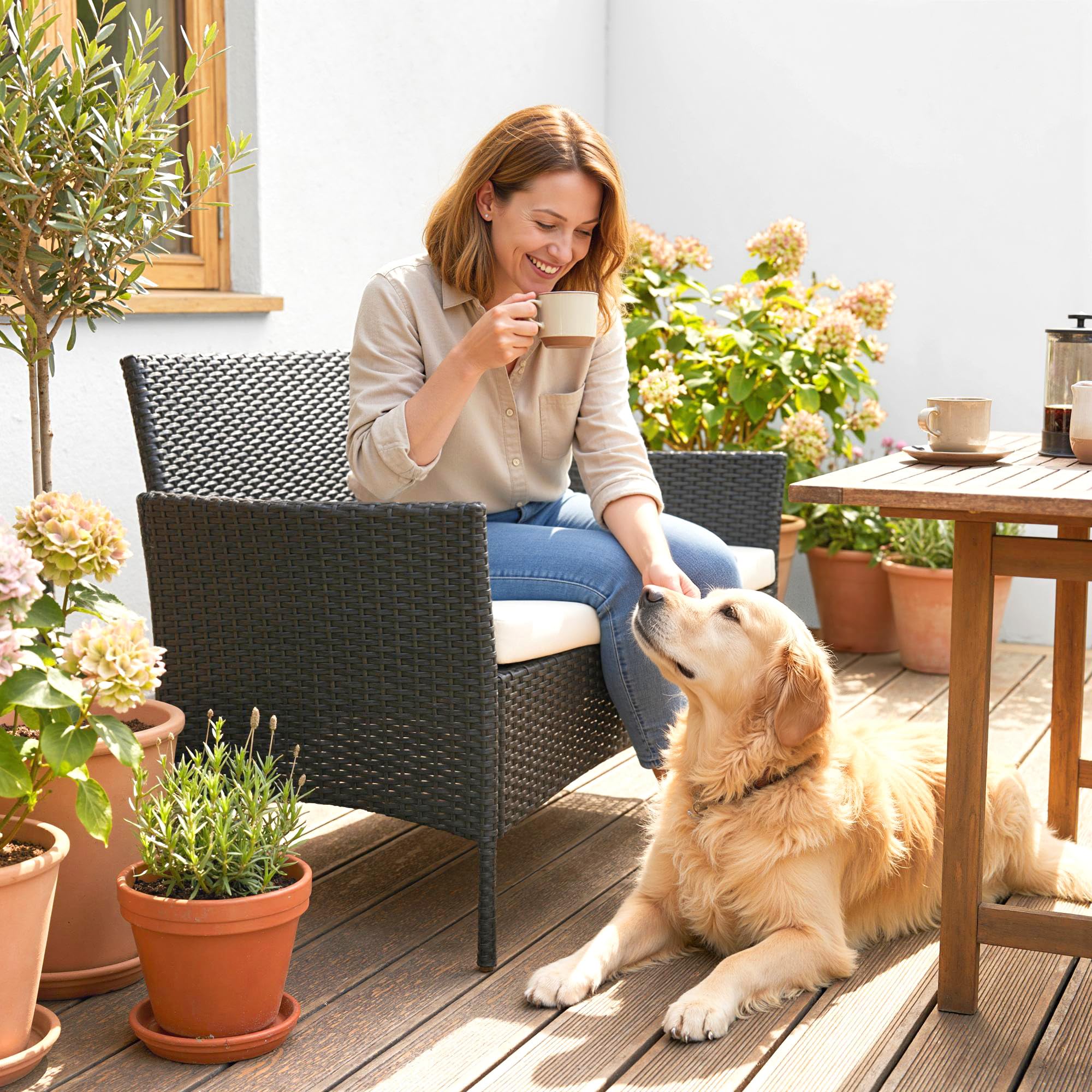 Outsunny Canapé de Jardin en rotin PE et Acier, Canapé d'extérieur 2 Places avec Coussin et accoudoirs, 100x54x80cm, Noir