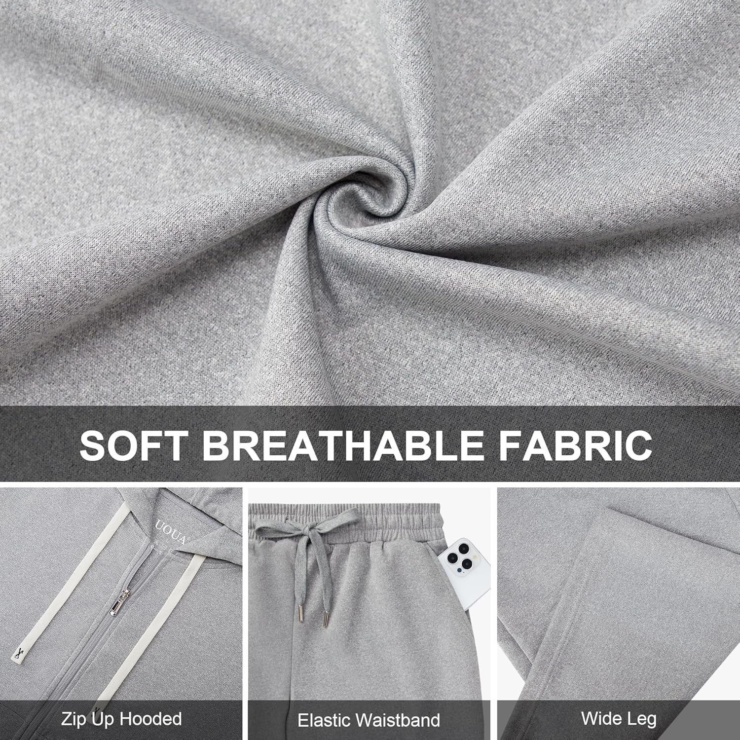 UOUA Plus Size Womens 2 Piece Sweatsuits Outfits Zip Up Jackets & Wide Leg Sweatpants Casual Loungewear Tracksuit Sets - Image 6