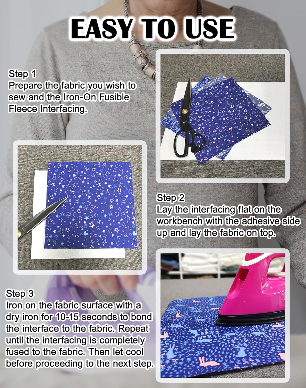 Fusible Fleece Interfacing, One-Sided Loft Fusible Fleece for Sewing, Quilting, Crafts, Clothing, Bags (17 Inches x 5 Yard) Heavy Weight, Easy Iron-On Application, Enhanced Projects