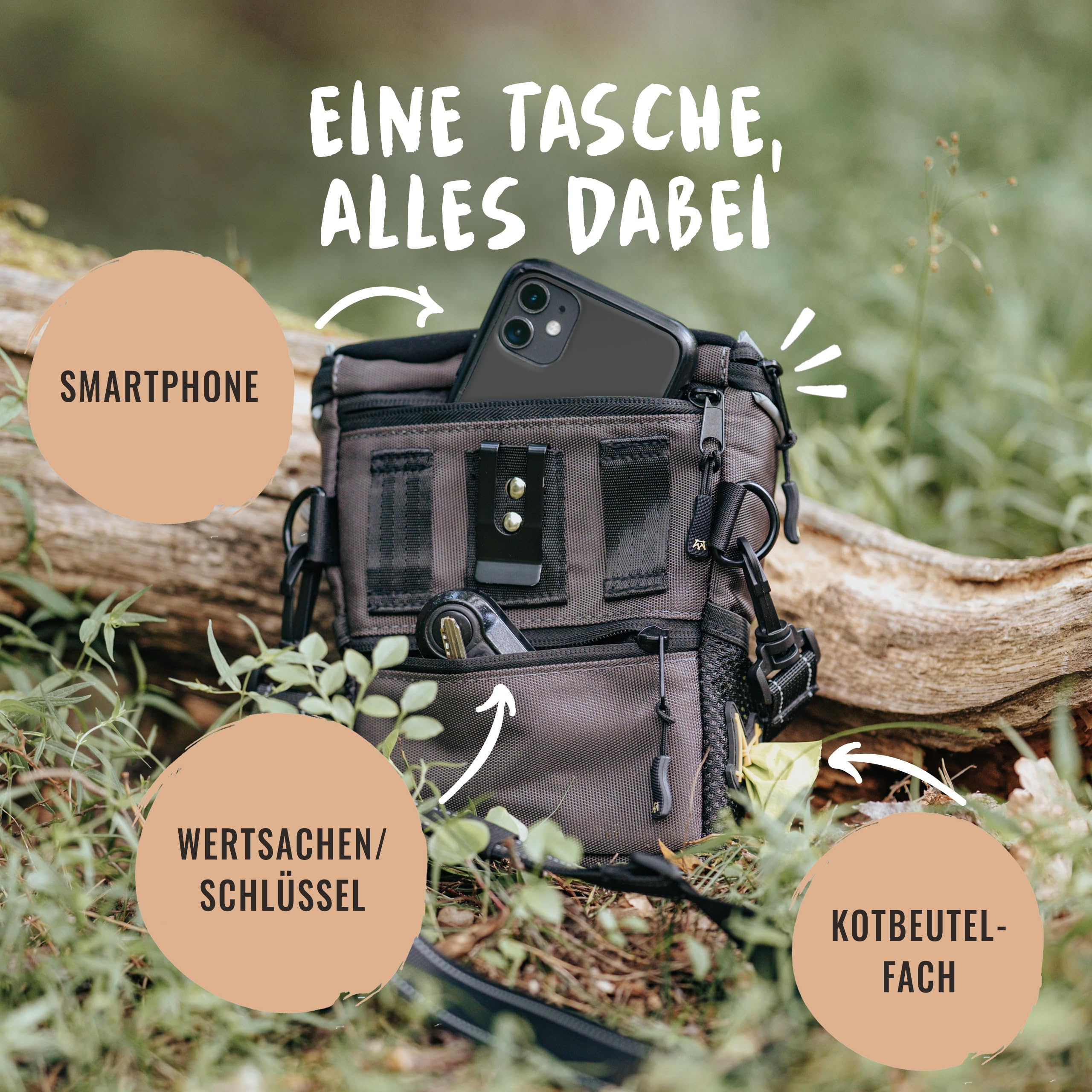 Rudelkönig Leckerlitasche für Hunde - Praktische Gassi Tasche Hund für das Hundetraining - Futterbeutel Hund mit Kotbeutelspender zum Umhängen
