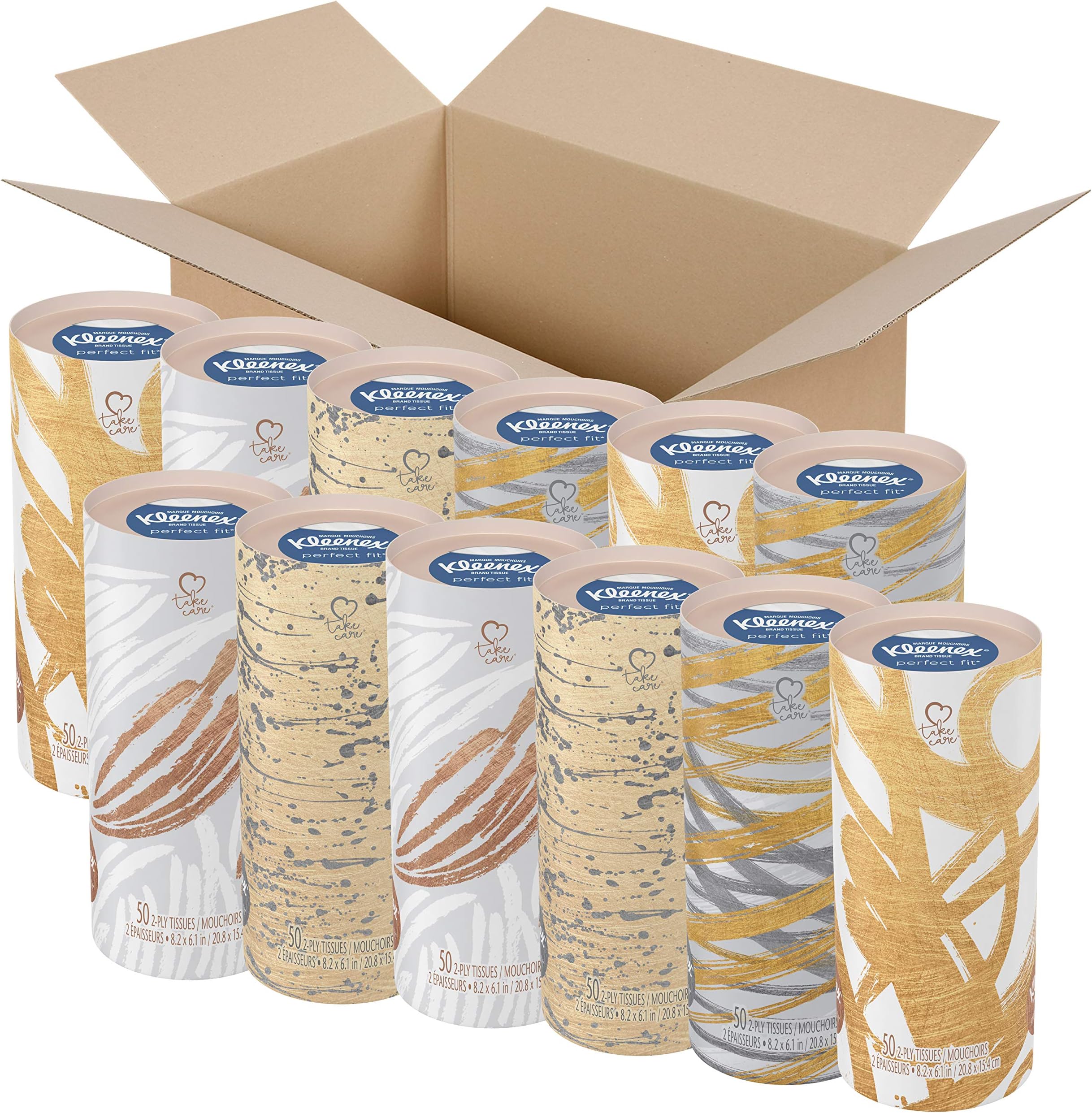 Perfect Fit Facial Tissues, Car Tissues, 12 Canisters, 50 Tissues