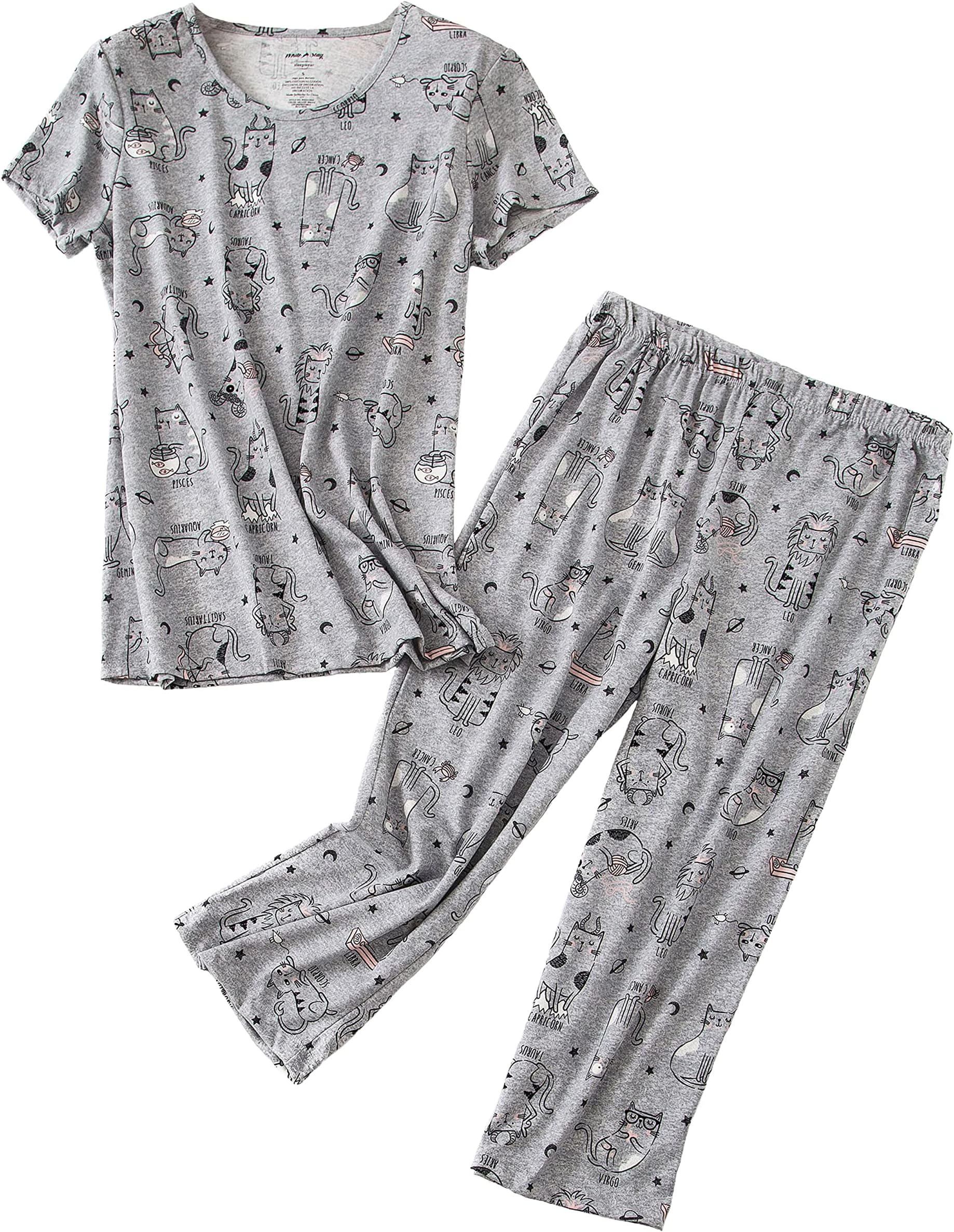 Women Pajama Set Sleepwear Tops with Capri Pants Casual and Fun Prints Pajama Sets
