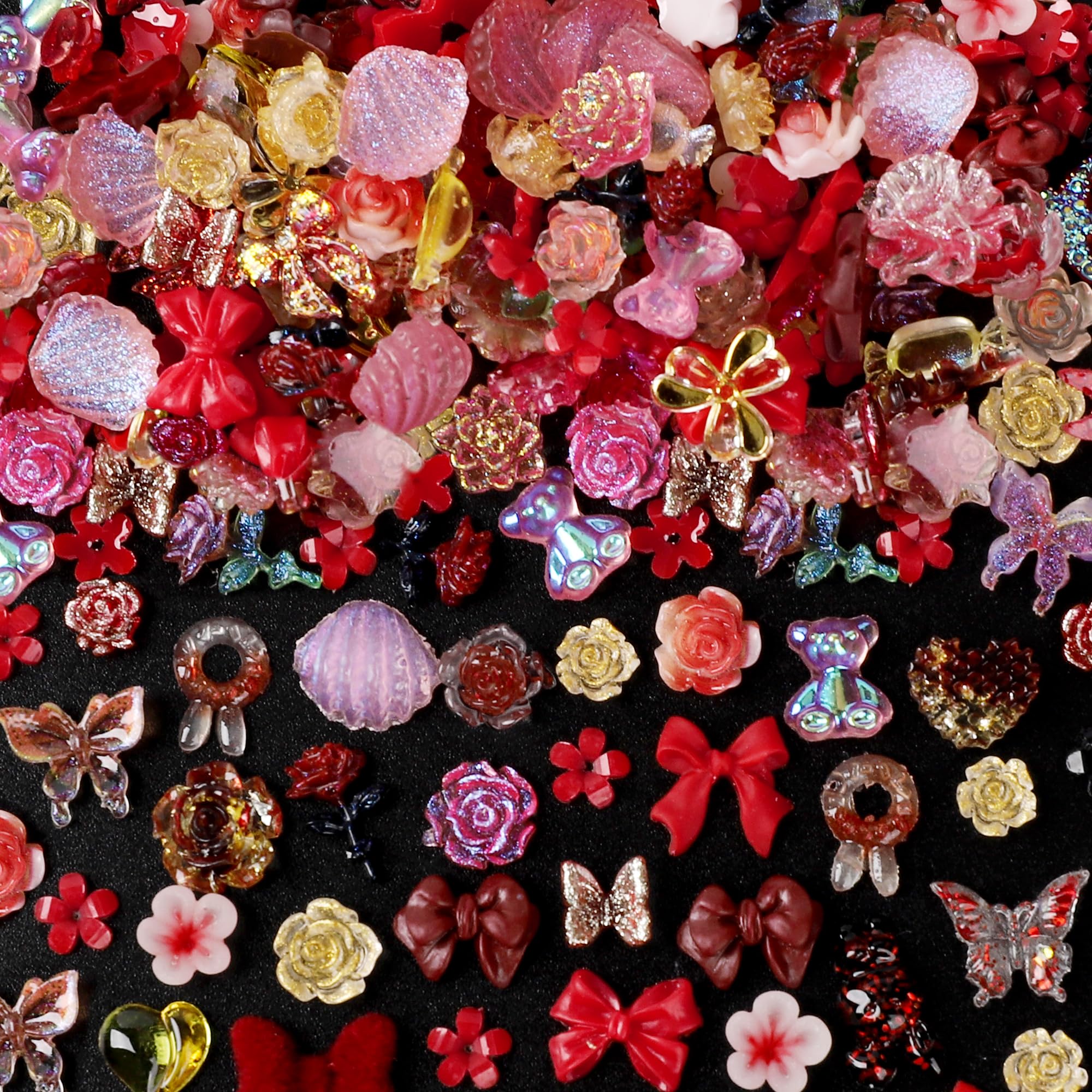 COOSLIM 110 Pieces Nail Charms for Acrylic Nails 3D Resin Butterfly Rose Flower Nail Charms Star Bear Bow Rabbit Animal Shaped Nail Art Rhinestones for DIY Nail Art Decoration (Pink)-image-48