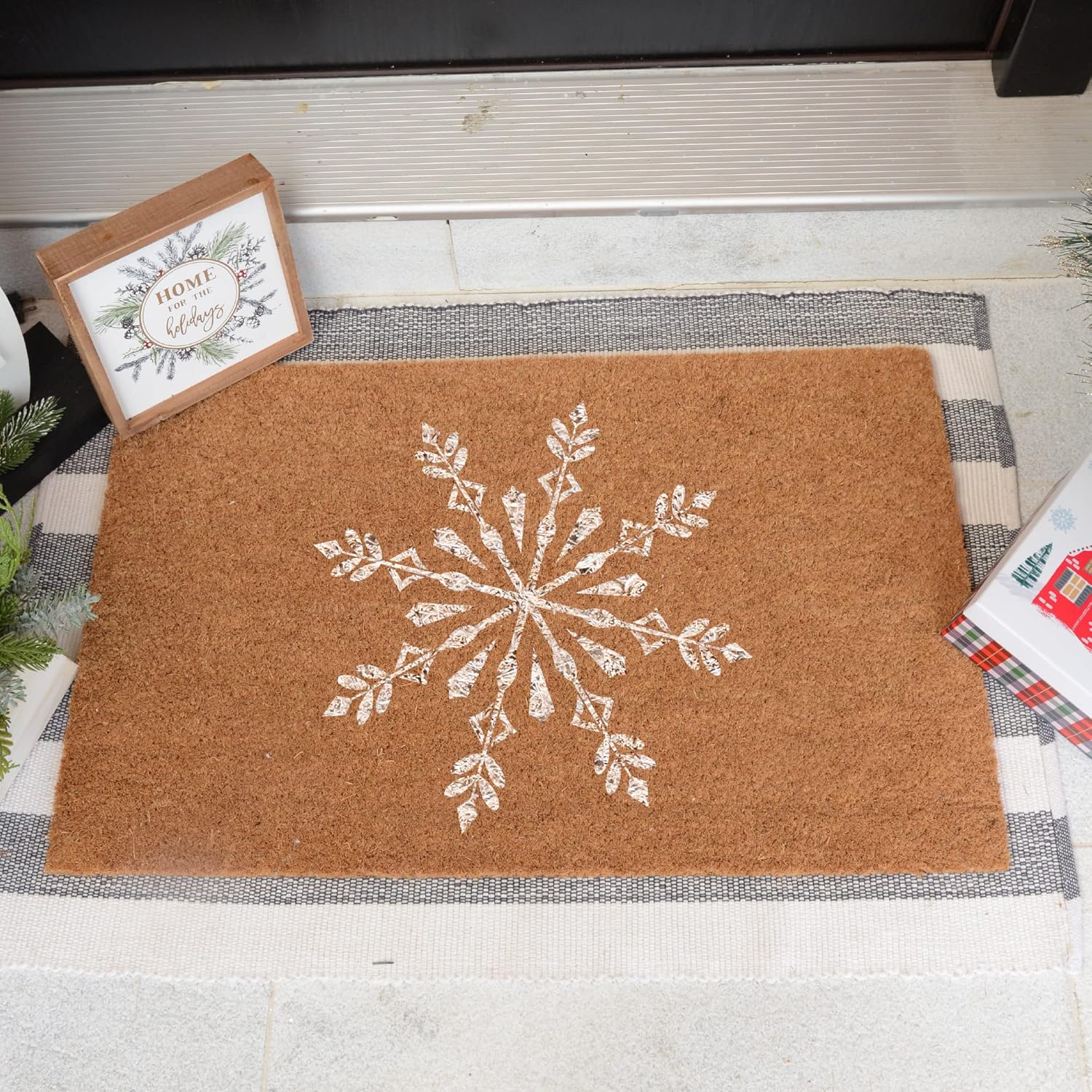 COCO MATS 'N MORE New Year Mats Made in USA - Snow Flake | Size: 18" x 30" - Durable Entry Mat Uses Natural Coir Outdoor Door Mat for Entryway Sustainable Welcome Cheers 2023 Rugs