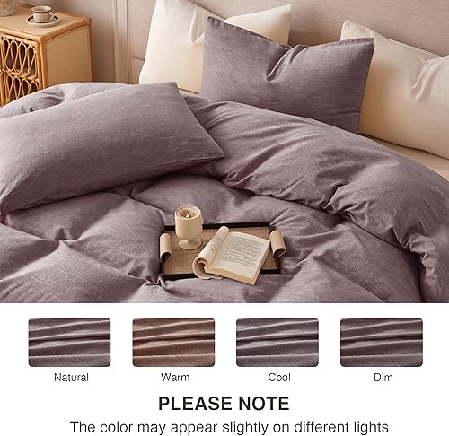 Miniatura 3 de BFS HOME Funda de edredón de lino tamaño individual, mezcla de lino de algodón suave y transpirable, juego de ropa de cama de 3 piezas con 2 fundas