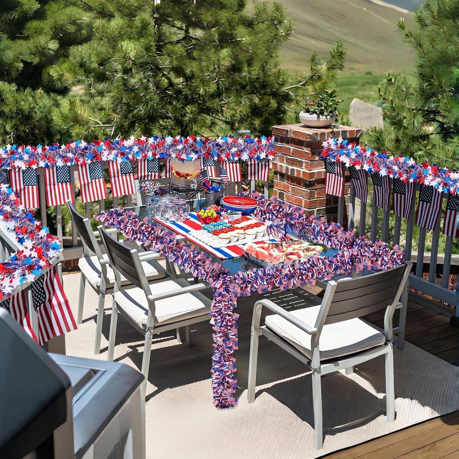 2 Pack Total 60FT 4th of July Garland Decorations,Red White Blue Star Metallic Tinsel Twist Garland,Patriotic Glitter Decor Car Golf Cart Parade Float Bike Party Independence Day Memorial Day Decor