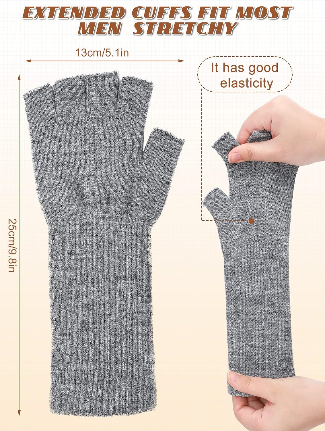 Eurzom 4 Pairs Winter Fingerless Gloves for Men Women Knit Long Cuff Stretchy Typing Warm Half Finger Gloves for Driving Working Office