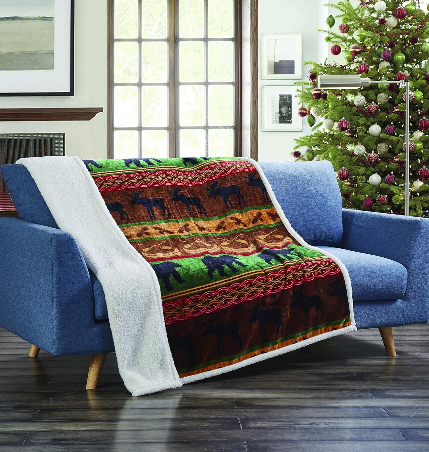 VIRAH BELLA Cabin Flannel Sherpa Throw Blanket for Couch - 50" x 60" - Country Theme Lodge Preserve Flannel Blanket