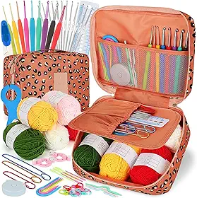 Kit de crochê para iniciantes Coopay Conjunto de agulhas de crochê com linha para crochê, 58 peças, conjunto de agulhas de crochê ergonômicas, suprimentos de crochê para viagem
