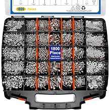 1800 Pieces Hardware Assortment Kit, Nuts and Bolts Assortment Kit, Stainless Steel Phillips Pan Head & Flat Head Screws, Assorted Nuts Bolts Washers with Double Sided Organizer Box Orange