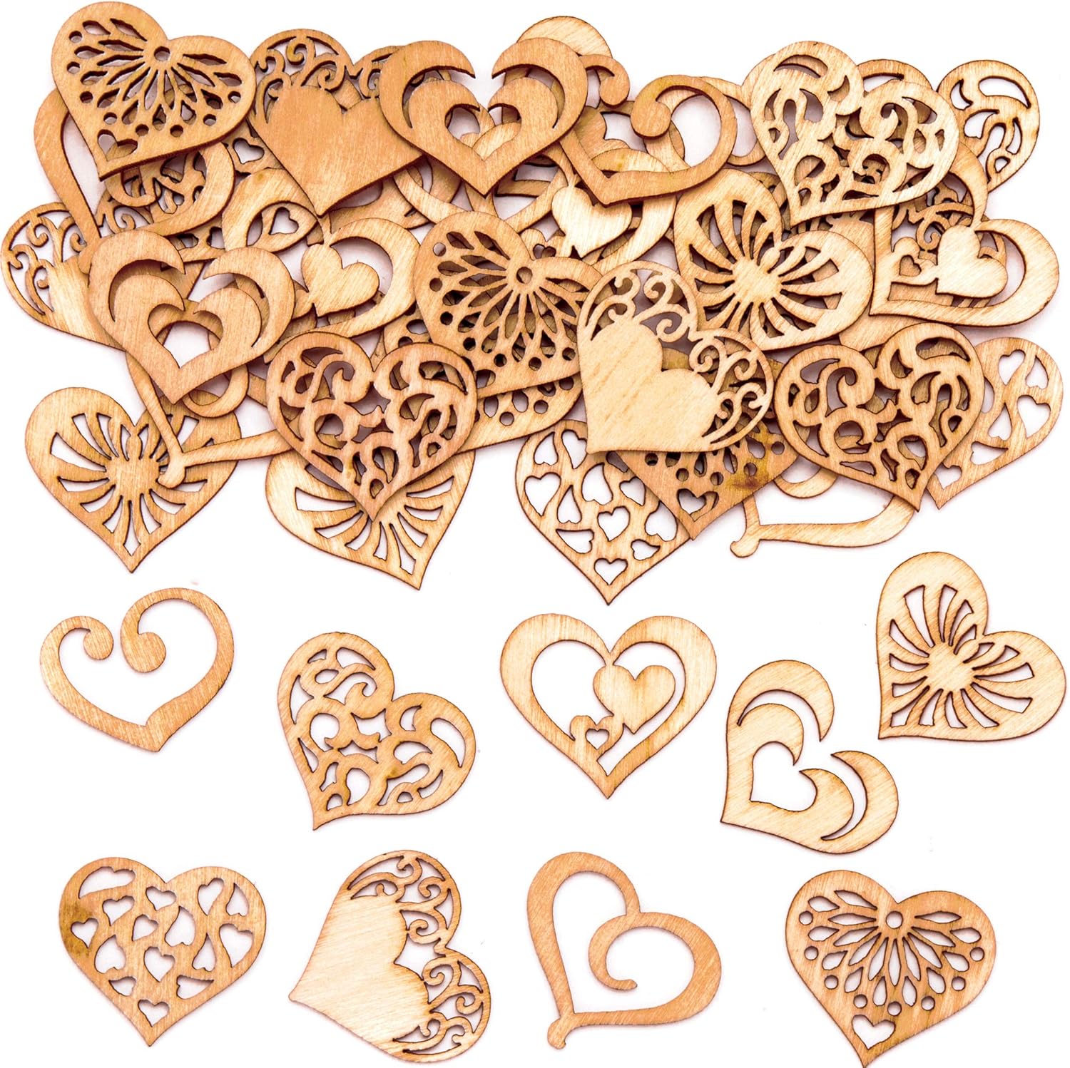 Baker Ross AT477 Heart Mini Wooden Shapes - Pack of 45, Creative Valentine's Day Art and Craft Supplies for Kids to Make and Decorate