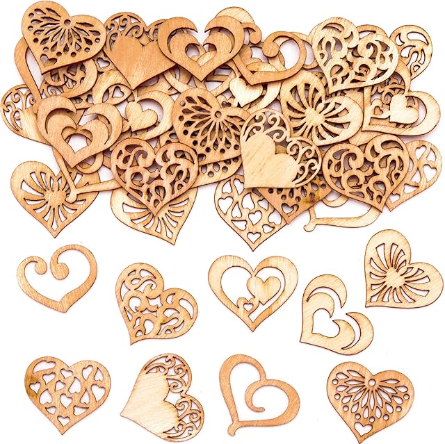 Baker Ross AT477 Heart Mini Wooden Shapes - Pack of 45, Creative Valentine's Day Art and Craft Supplies for Kids to Make and Decorate