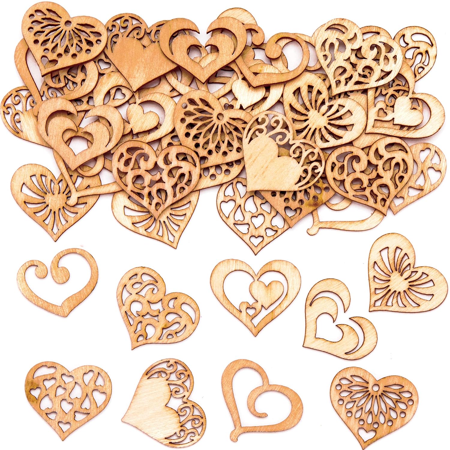 Baker Ross AT477 Heart Mini Wooden Shapes - Pack of 45, Creative Valentine's Day Art and Craft Supplies for Kids to Make and Decorate