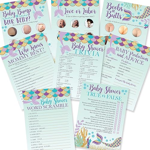 75 tarjetas de predicción y consejos para bebés, etc., 25 verdaderas o falsas, juego de palabras para baby shower, 8 tarjetas de doble cara para