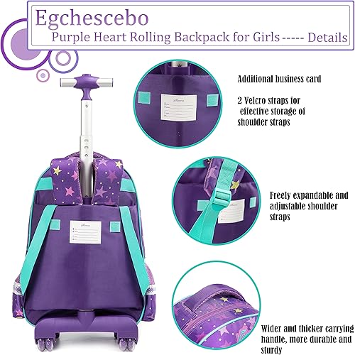 Miniatura 4 de Egchescebo Mochila con ruedas para niños escolares para niñas con ruedas y ruedas, Rosado, Mochilas de viaje