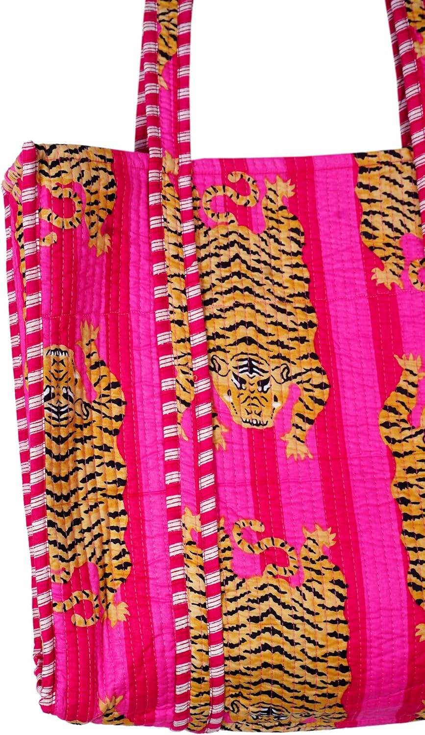 Quilted Cotton Hand printed Reversible Large multicolor cotton Tote Bag,Indian Handmade Block Printed Tote Bag Women Handbag - Image 5