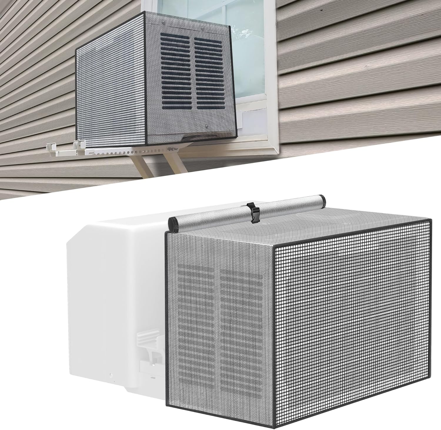 Air Conditioner Covers for Outside Window Units: Mesh Cover for Midea U Shaped AC 8000BTU 10000BTU 12000BTU, Waterproof Breathable PVC AC Cover, Anti-Leaf, Easy Air Flow, 20"x12.6"x13", Black