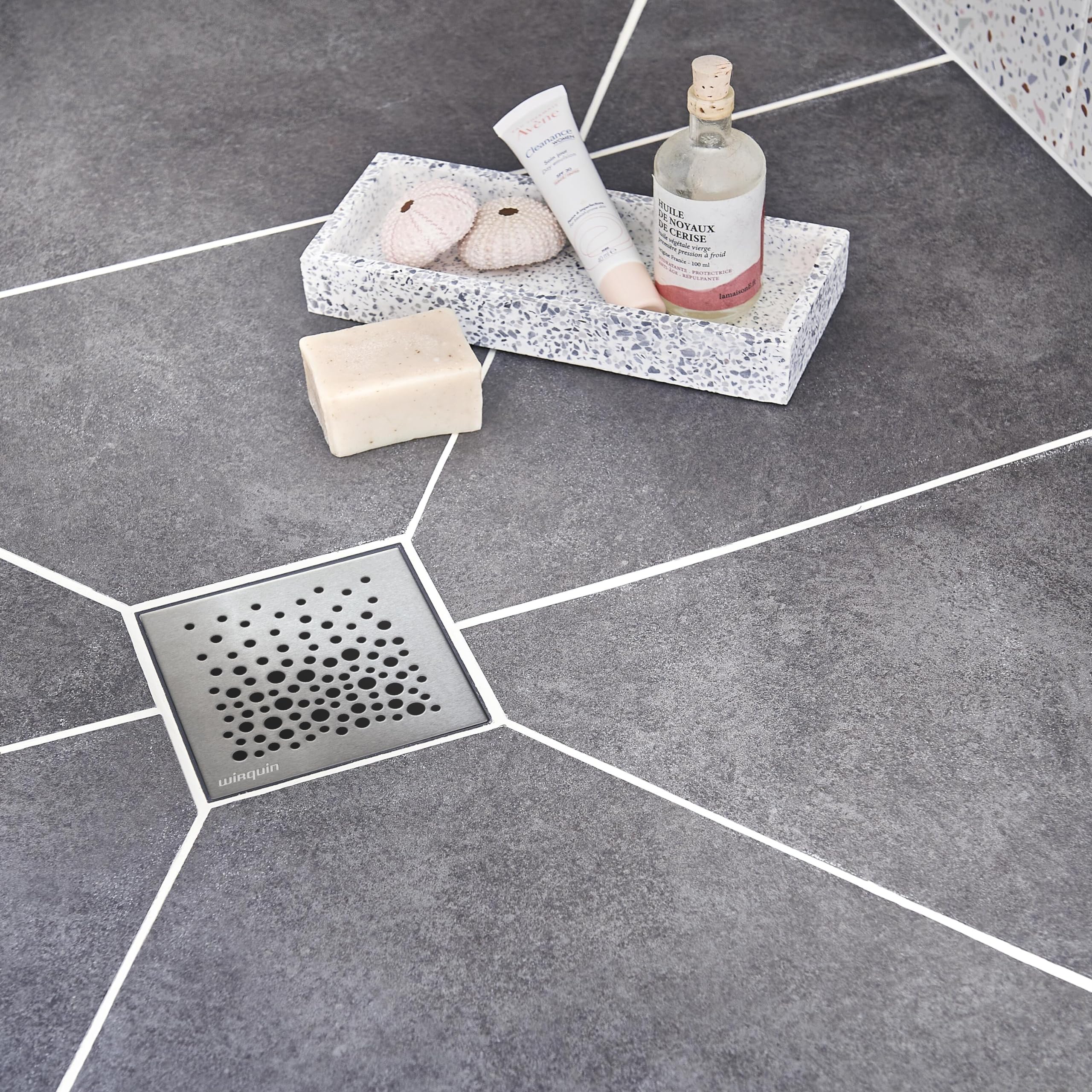 Wirquin 30723970 - Piletta a chaper venisio compatta e membrana sottile per scarico doccia, grigio