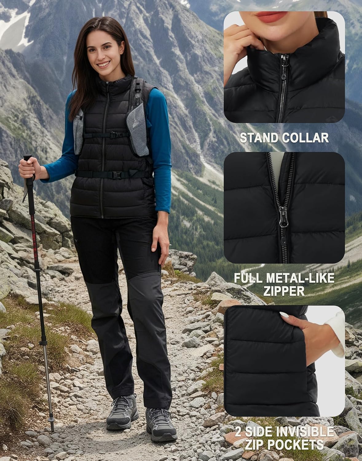 Pioneer Camp Puffer Vest Women Lightweight Packable Sleeveless Bubble Quilted Zip Up Padded Warm Winter Outerwear Puffy Vests - Image 6