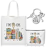 CJiangpo 3Pcs Funny Sewing Tote Bag Canvas Bag with Keychain, Funny Quilting Gifts for Seamstress Women Sewing Lovers Mom, Cosmetic Organizer Makeup Pouch Sew Themed Mother's Day Christmas Gift