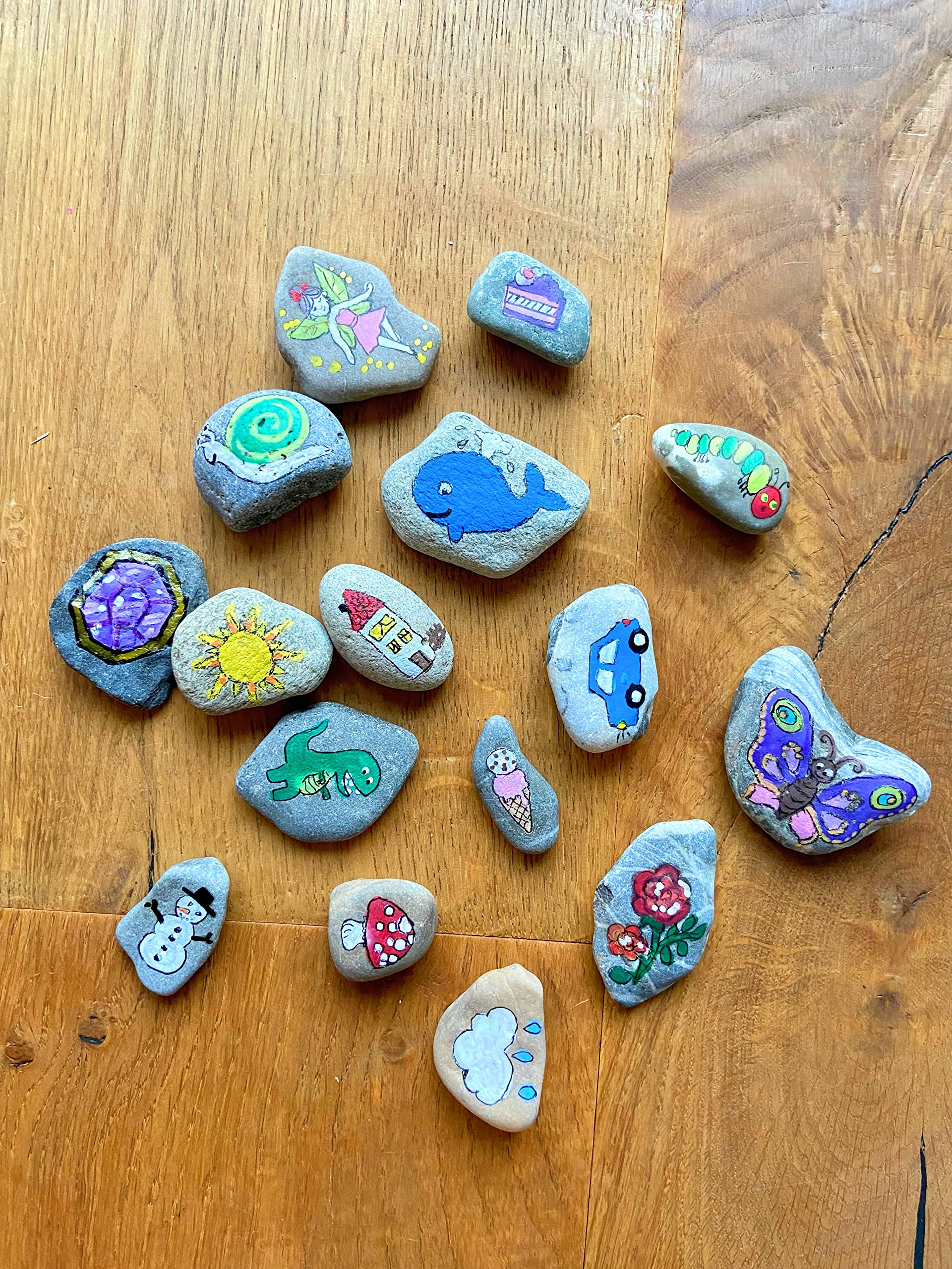 Erzählsteine, Geschichtensteine, Story Stones nach Montessori, Geschichtensäckchen (8) handbemalt