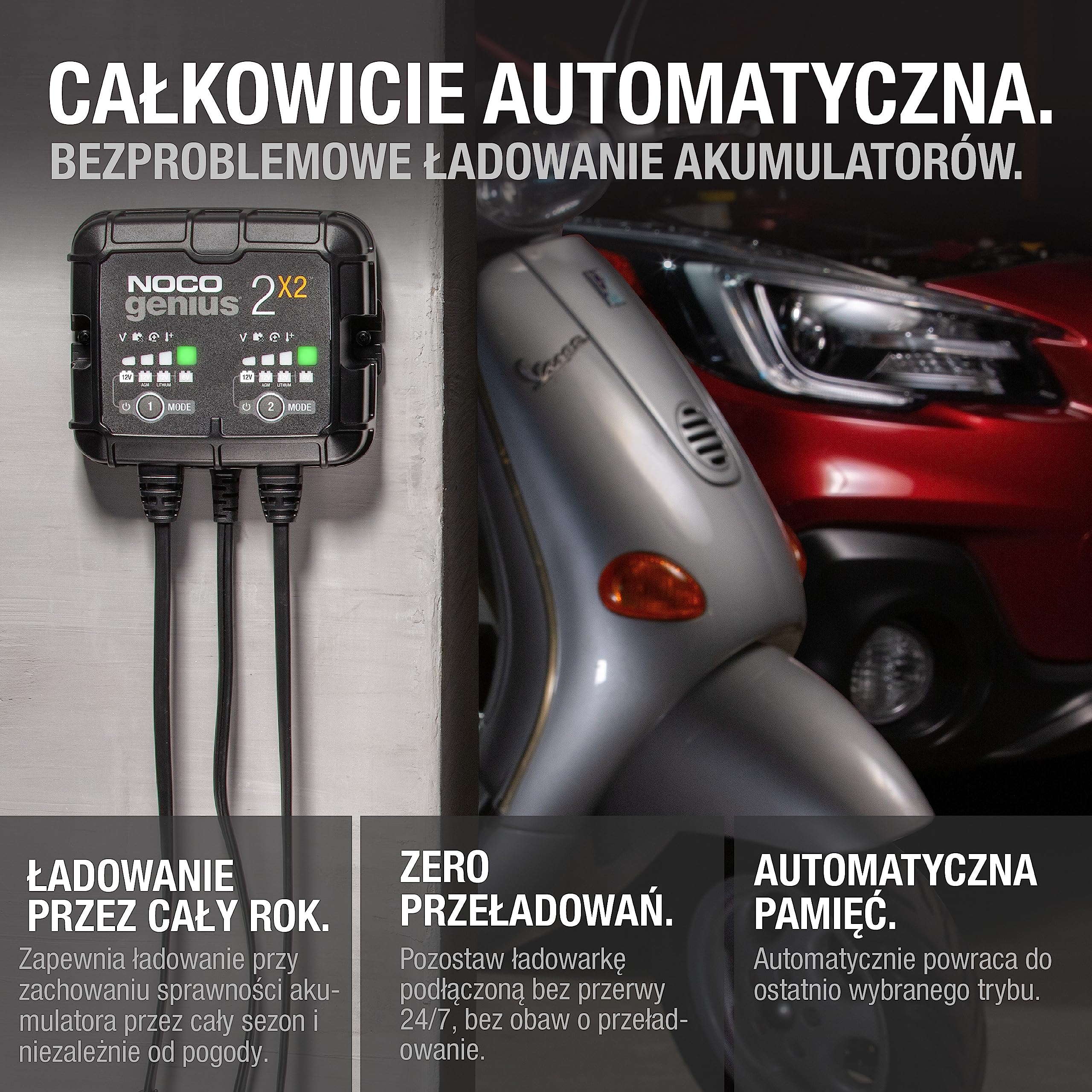 NOCO GENIUS2X2 Automatyczna Ładowarka 4A (2A na Bank) do Akumulatorów 6V i 12V - Konserwator, Podtrzymujący i Odsiarczający z Kompensacją Temperaturową
