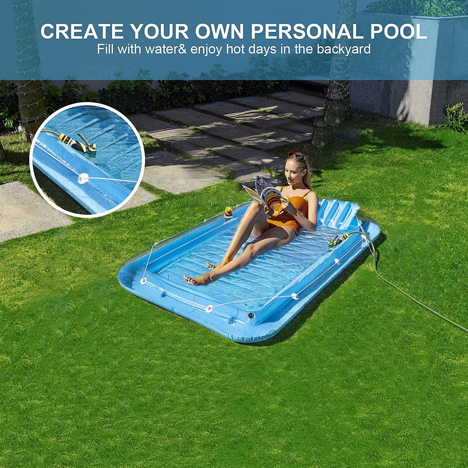 Inflatable Pool Floats Lounger for Adults, Blow Up Tanning Pool Raft Sun Tan Tub with Inflatable Pillow for Family Outdoor, Garden, Backyard Summer Water Party (14+ Year Old)