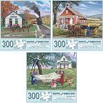 Bits and Pieces - Value Set of Three (3) 300 Piece Jigsaw Puzzles for Adults - Each Puzzle Measures 18" x 24" - 300 pc Whistle Shop, Morning, Ma'am, Bushels of Fun Jigsaws by Artist John Sloane…