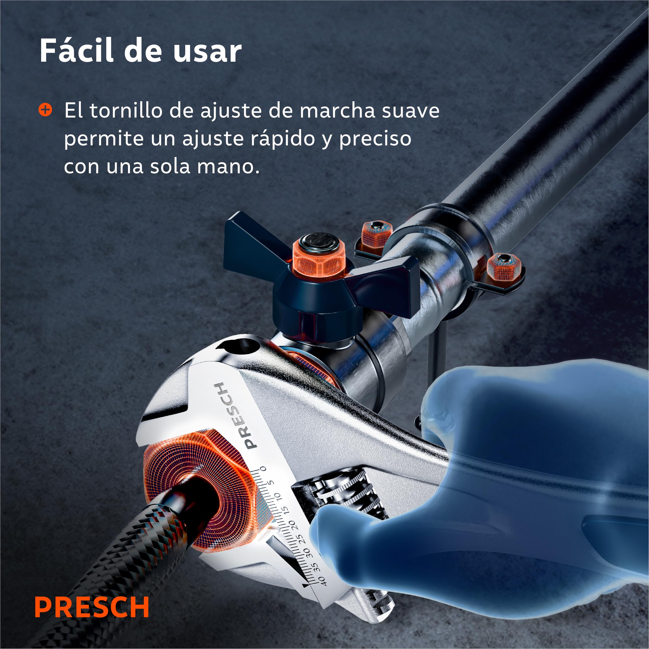 PRESCH Llave ajustable 300mm - Escala grabada con láser de 40mm (métrica y pulgadas) - Fresado de precisión para un agarre óptimo - Llave inglesa robusta - Herramienta de alta gama