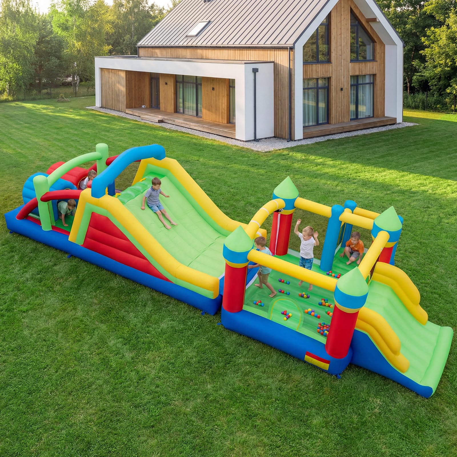 COSTWAY 6 en 1 Castillo Inflable con Toboganes Dobles y Casa de Salto para Niños