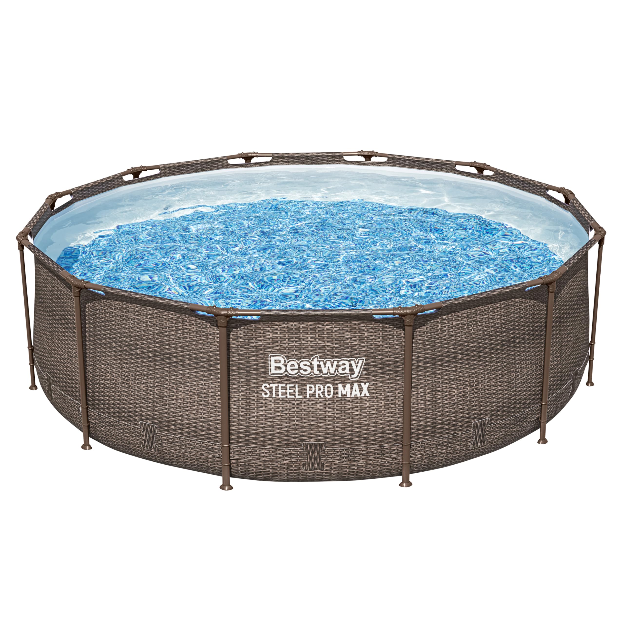 Bestway Steel Pro MAX Solo Pool ohne Zubehör 366 x 100 cm, Rattan-Optik (Schokobraun), rund