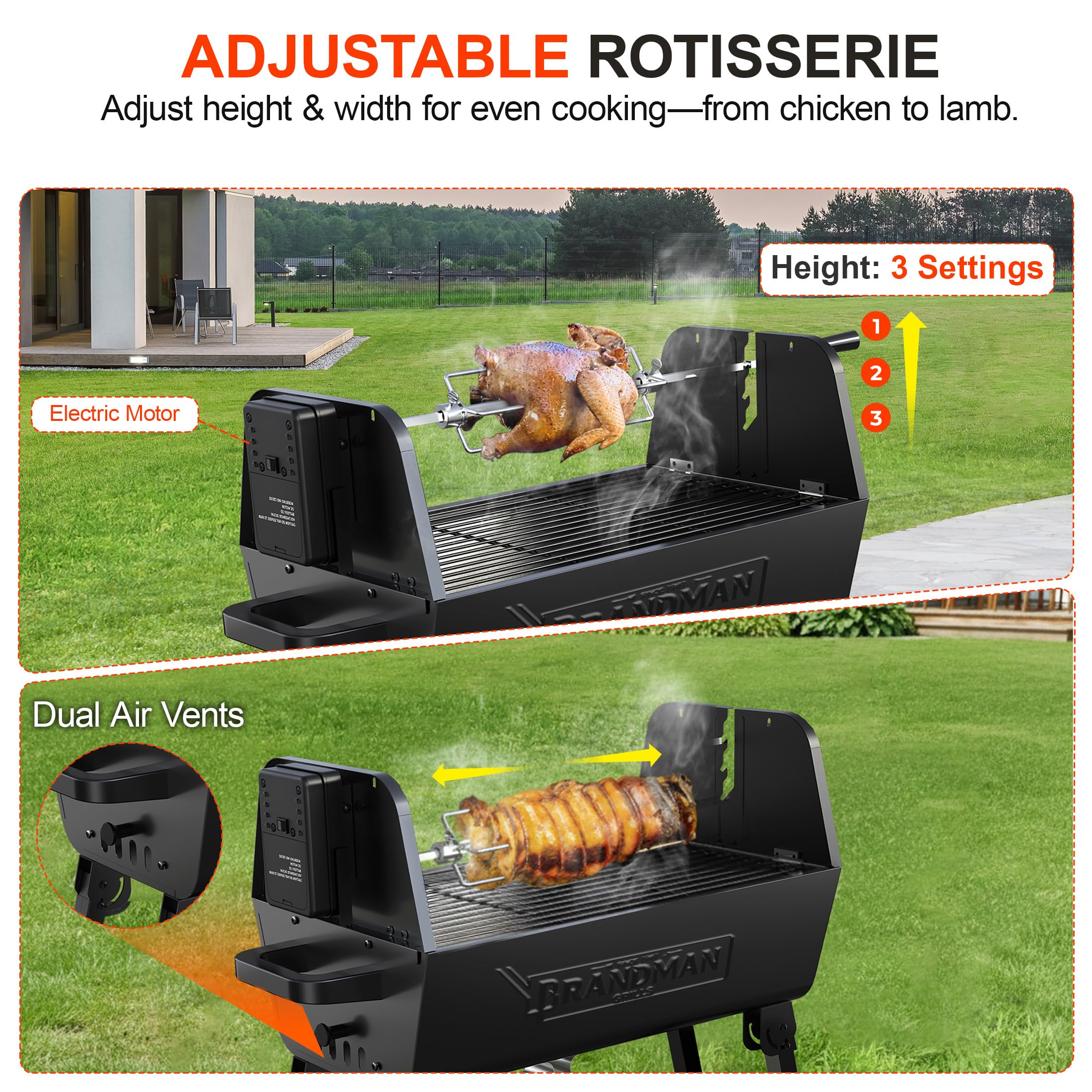 Amazon | BRANDMAN GRILLS SINCE 1987 2イン1 ポータブルチャコールBBQ