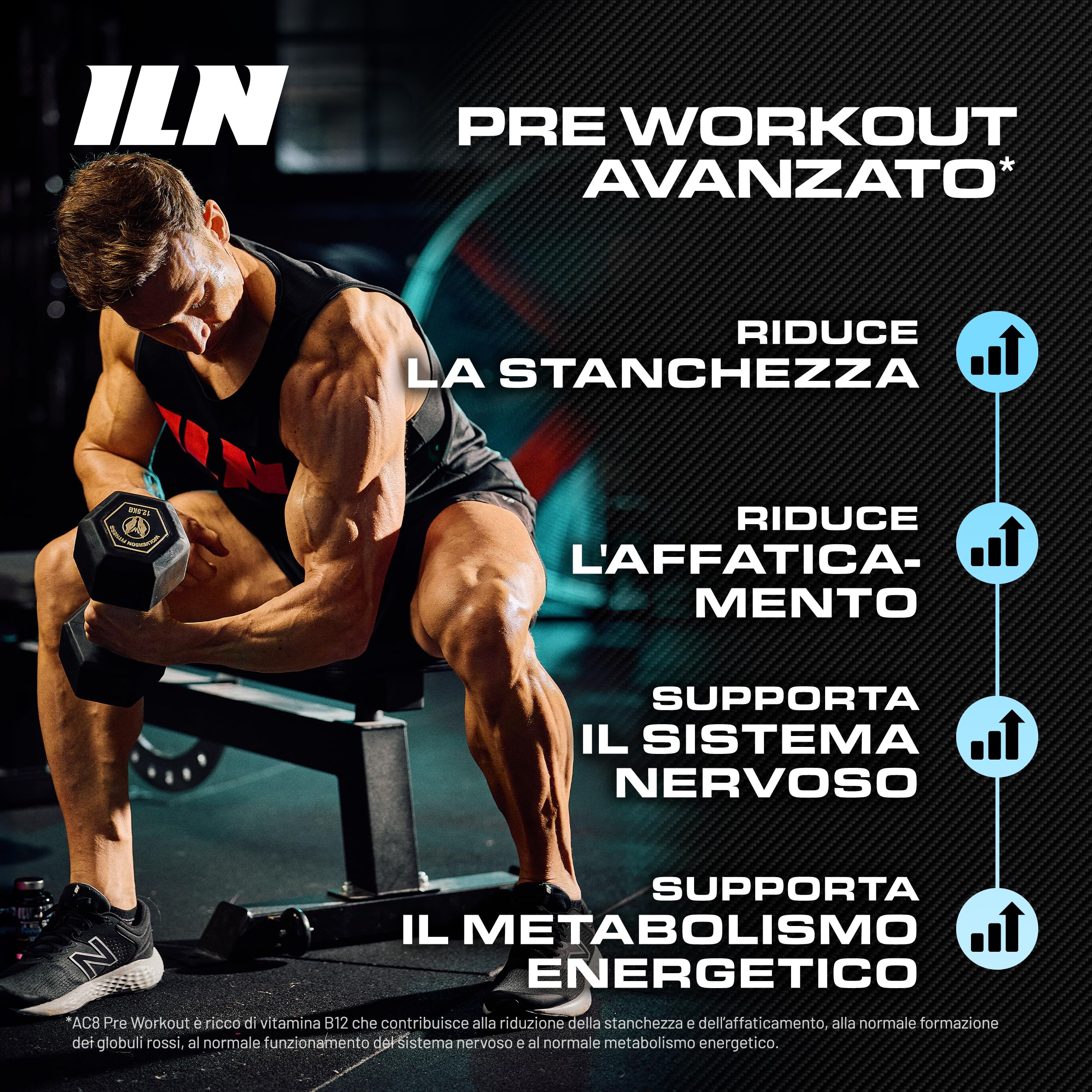 AC8 Pre Workout Blue Raspberry 360 g - preworkout potente con creatina, caffeina e vitamina B12 - fino a 6.660 mg per porzione - per uomini e donne
