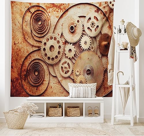 Miniatura 2 de Ambesonne Tapiz vintage, detalles de relojes mecánicos, diseño steampunk, diseño steampunk, para colgar en la pared para dormitorio, sala de estar,