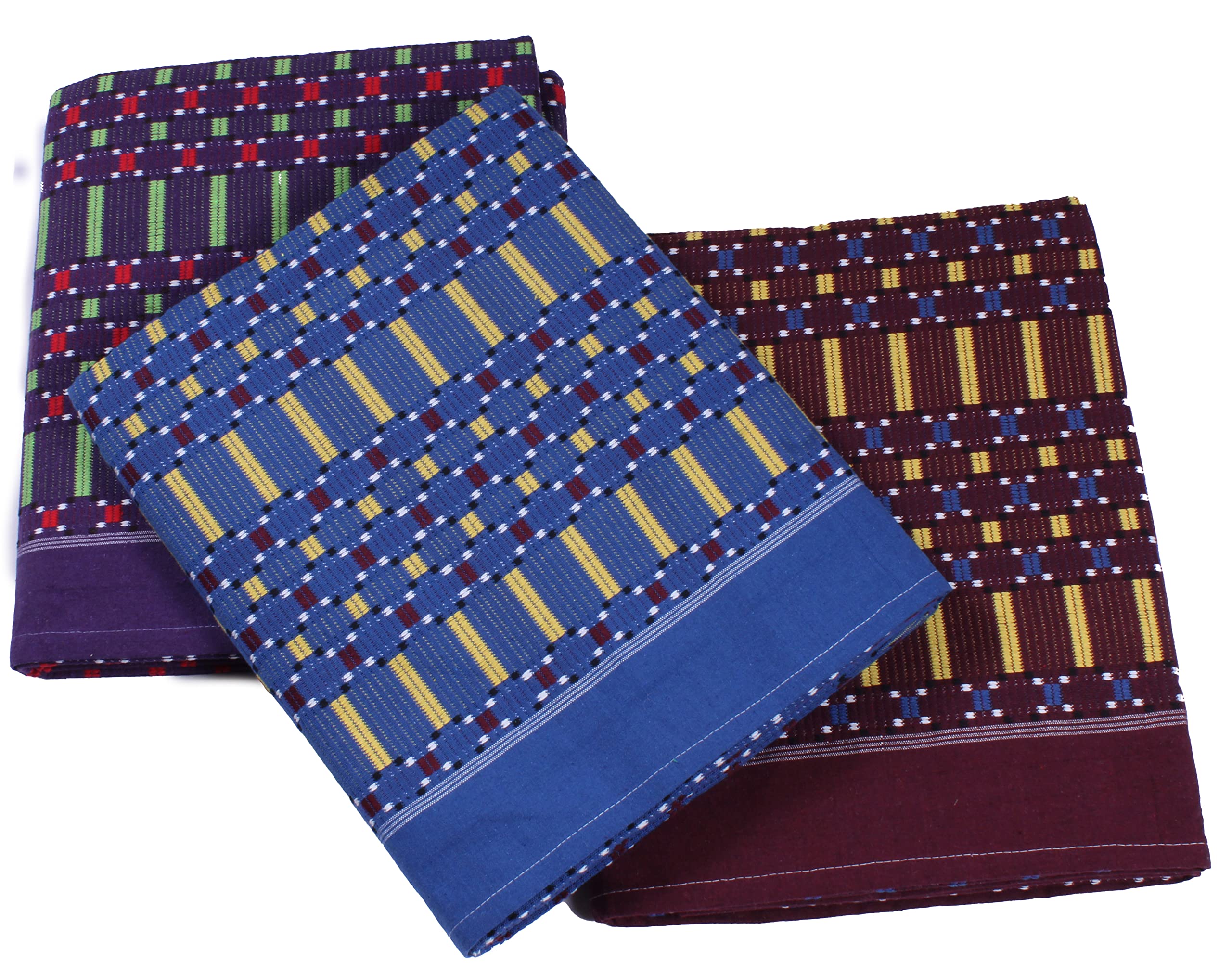 THARUNSHA ELITE 100% PureCottonBlanket/Solapur Blanket / 100% Cotton AC Comforter/Reversible Elegant Checks Design Single Size:Set of 3 pc(60inch x 90 inch) (Violet-Blue-Maroon Stripes)-200 TC