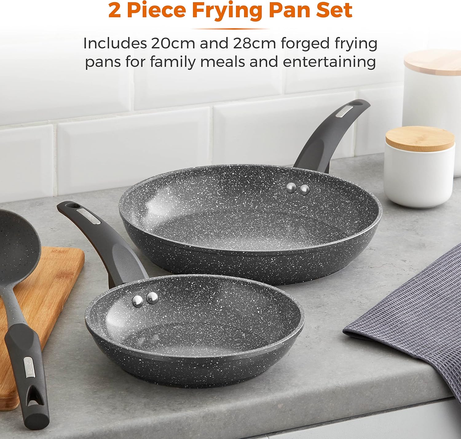 TOWER Cerastone Easy Clean Non-Stick Ceramic Coating Frying Pan Set, Forged Aluminium, Graphite