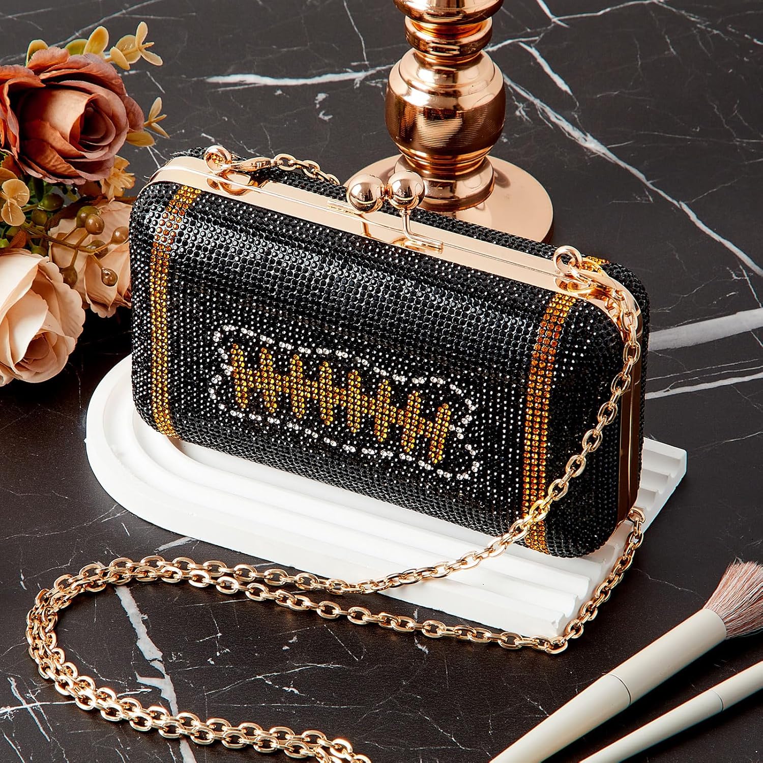 Dansydaisy Football Purse Rhinestone Bling Evening Bag Women Glitter Sparkly Crystal Rugby Novelty Clutch for Sports Party
