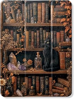 Black Cat Reading Books Case for iPad Air 11-Inch M4, Bookish PU Leather Folio Cover with Flexible TPU Shell and Pencil Holder, Matte Anti-Fingerprint Protective Tablet Case