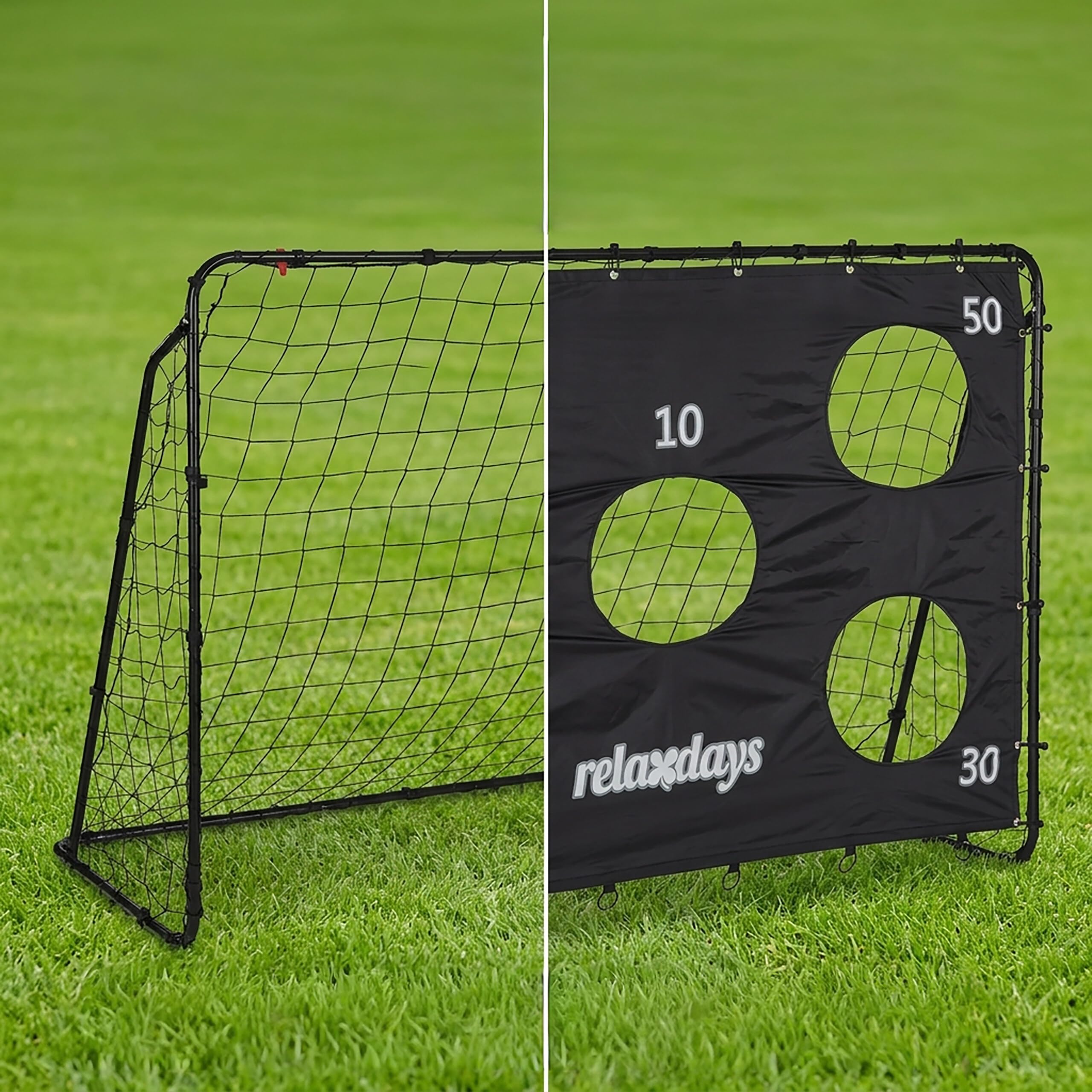 Relaxdays Cage Foot avec Mur de tir, pour Petits et Grands, Acier, HxLxP : 153 x 217 x 75 cm, Jardin, Noire