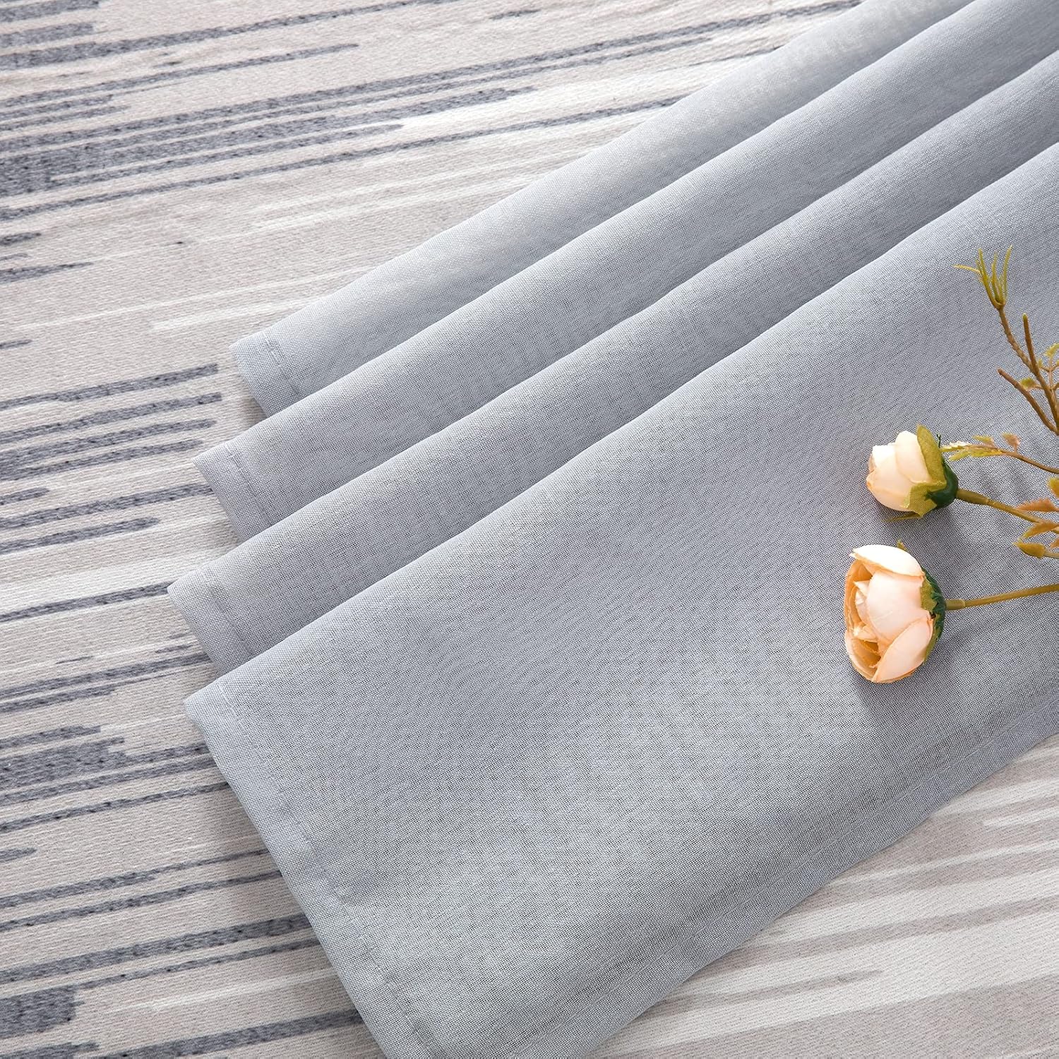CUTEWIND Voile Ashy Curtains Semi Transparent Curtain Eyelet Panels for Living Room/Balcony/Sliding Door/Bedroom/Windows Modern Grommets Sliver Rings Designful Blinds Drapes,Sets of 2(Grey,55"Wx88"L) - Image 4